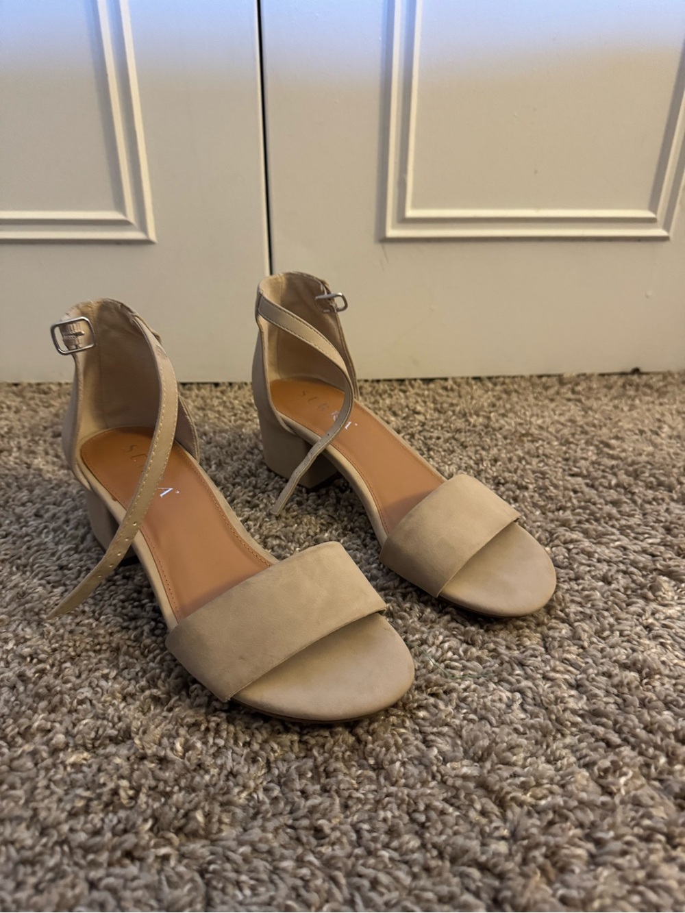 Serra Classic Ankle-Strap Block Heel Beige/Nude, Size 7.5